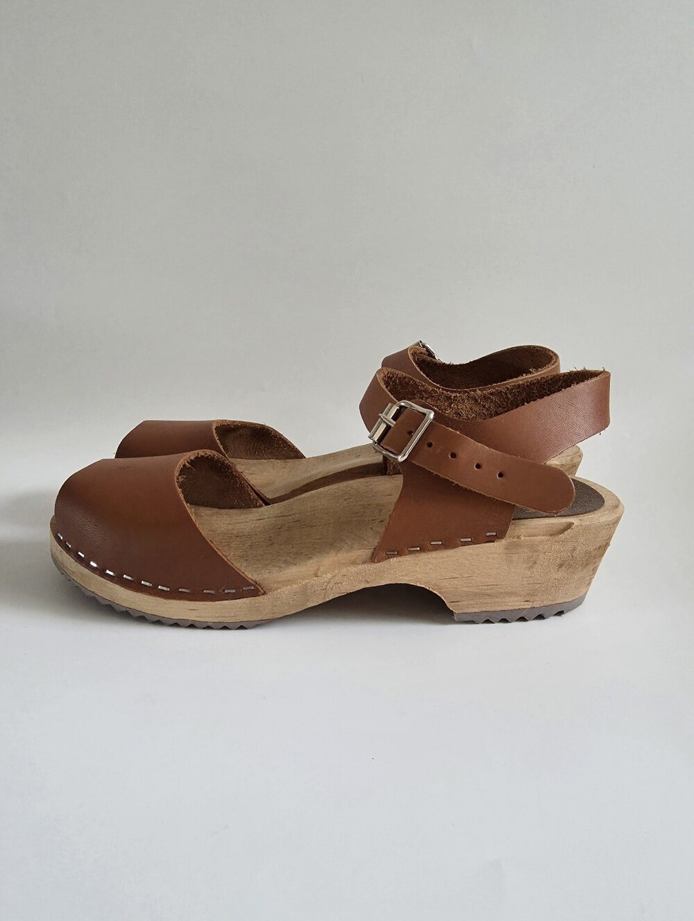 Mia Anja Swedish Clogs Brown Leather Women's Sandal Size 38